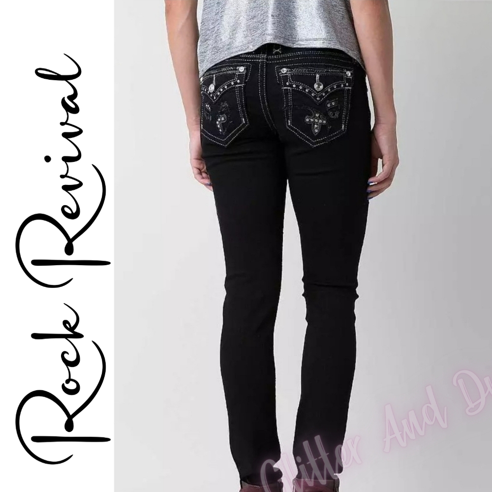 Rock Revival Iselin Rhinestone Pocket Black Jeans